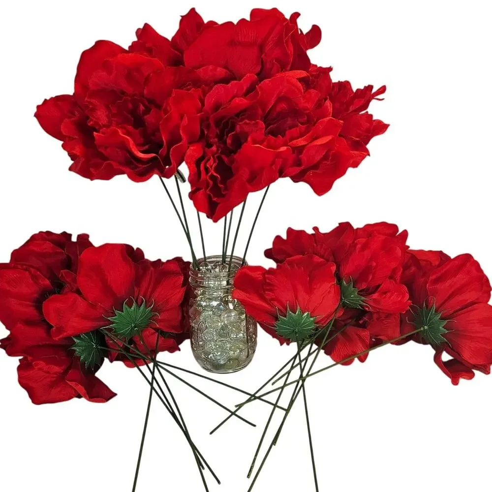 Artificial Red Peony Flower 20 Stems 6 Inch Large Faux Silk Wedding Floral Decor